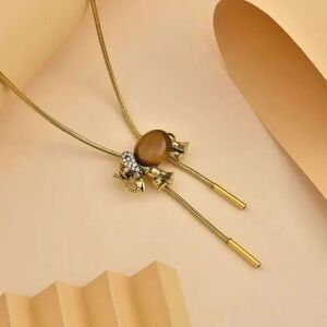 Yellow Tiger's Eye Black and White Austrian Crystal Lariat Adjustable Necklace